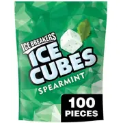 ICE BREAKERS Ice Cubes Spearmint Sugar Free Chewing Gum 100 Count (Pack of 1)