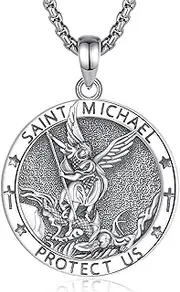 [Exltoy] Sterling Silver St Benedict Medals Necklace, St Michael/St Christopher/St Joseph/St Jude/Caravaca Cross Pendant Necklace for Men and Women, Religious Saint Protection Amulet with Chain