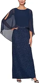 [S.L. Fashions] Women's Long Mother of The Bride Column Dress with High Low Overlay and Back Slit