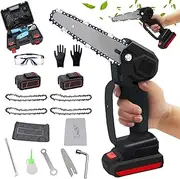 Mini Chainsaw Rechargeable Cordless Electric Chainsaw Portable Powered Lithium 6 in One Hand Chainsaw with 36V 2 Battery and 4 Chain for Tree Branch Wood Cutting Tree Garden Pruning Shears Tools