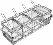 Clear Seasoning Rack Spice Pots, 1PC 4-Cell Clear Seasoning Rack Spice Box, Clear Seasoning Rack Spice Box Clear Seasoning Box,Clear Seasoning Storage Container with Cover and Spoon