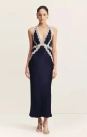 BNWT Shona Joy Dress Size AU 6/US 0 Camille Lace CrossBack Midnight/Ivory Event