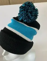 Blue Black White Ski Beanie Long Toboggan Pom Knit