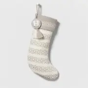 Letter H Knit Fair Isle Monogram Xmas Stocking Neutral Holiday Wondershop Grey