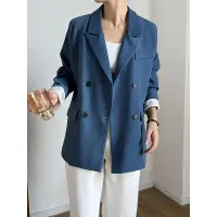 在飛比找Very buy優惠-韓版純色質感藍寬鬆休閒西裝外套