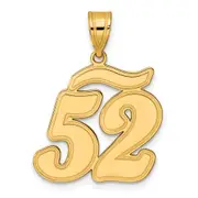 14k Yellow Gold Brushed Border Script Number 52 Pendant