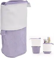 PU Corduroy Standing Pencil Case, Stand Up Pencil Organize Case, Purple Telescopic Pen Holder for School, Office, Women, Teens (Purple)