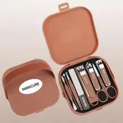 Nommon - Set of 8: Stainless Steel Nail Clipper + Nail File + Blackhead Remover + Earpick + Makeup Scissors + Case Set of 8 - With Coffee Box - Silver - One Size
