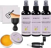 KTKTVE Guitar Cleaning Kit- Complete Guitar Care Kit 8 Pack with Guitar Cleaner, Lemon Oil for Guitar Fretboard, Polish Wax, String Cleaner, Winder, Soft Brush and Microfiber Cloth
