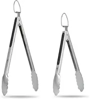 WillBBQ Stainless Steel Kitchen BBQ Tongs Set of 2 – 9" & 12", Heavy Duty Cooking Tongs with Locking Ring & Non-Slip Grip, Ideal for Grilling, BBQ, Kitchen & Serving