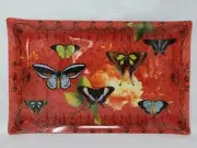 Fringe Studio Floral Glass Butterfly Tray, Serving Platter, Red, 15.75" x 9.75"