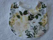 Yellow Flowers White Newborn Baby Bib Cotton Front Towelling Back Handmade