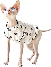 QBLEEV Sphynx Cat Clothes, Cute Heart Pattern Cat Shirts for Cats Only, Breathable Cat Daily Wear Clothes for Devon Rex, Kitten Costume T-Shirts Skirt Sweaters, Hairless Cat Summer Vest for Sphynx