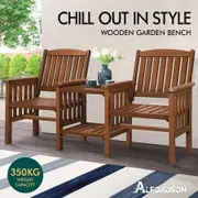ALFORDSON Wooden Garden Bench Loveseat Outdoor Chairs Table Set Patio Brown