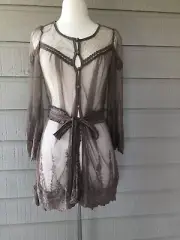 New Ryu women Robe Lace Embroidered Brown Size S small Long Sleeve Reg $76