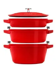 [Staub] Stackables 3 Piece Cocotte Braiser Pan with Lid in Cherry Red