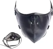 Mineens 1 Pcs BDSM Punk Half-Mask Hood Open Mouth Gag,SM Open Mouth Silicone Bondage Gag for Sex Game,Adjustable Leather Mask with Mesh and Hollow Ball Gag, BDSM Fetish Slave Bondage Toy(Black)