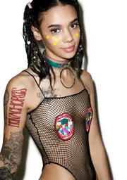 [Who Cares NYC?] Mouth O Pillz Patch Fishnet Bodysuit