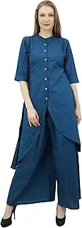 [Phagun] Solid Indian Clothing Asymmetrical Kurta Kurti with Palazzo Pant