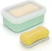 AIDIMMING Leak Proof Silicone Travel Soap Case, Compact Portable Soap Container for One Regular Bar Soap Perfectly, Shatterproof Bar Soap Holder for Traveling, Camping, Gym (Clear&Green)