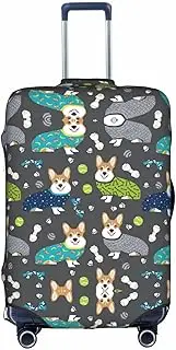 [FSCEV] Wearing Clothes Corgi Dogs Trolley Suitcase Protective Cover Business Travel Luggage Protector Fashion 18-32 Inches, White, S