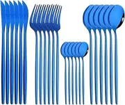 NEPIAN 6/24P White Gold Cutlery Set Dinnerware Set Fork Spoon Tableware Mirror Stainless Steel Flatware Kitchen Silverware Leisurely (Color : Blue)