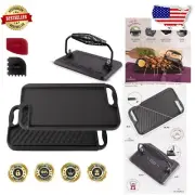 Dual Handle 16.75" Cast Iron Grill + Ergonomic Burger Press - Indoor/Outdoor