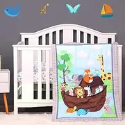 Baby Bees 3 Pieces Noah's Ark Crib Bedding Sets for Boys and Girls | Baby Bedding Set of Crib Fitted Sheet, Quilt for Standard Size Crib