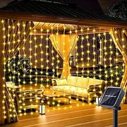 1 Pack 300/200/100 LED Solar Curtain Light Outdoor, Remote Control, 8 Lighting Modes, Fairy Lights, IP65 Waterproof, Copper Wire Lights Christmas Party Wedding