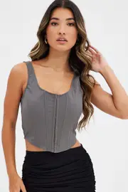 Grey Corset Top Square Neck - Size 14, Women's Top