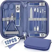 Manicure Set, Nail Care Kit, Manicure Pedicure Set Professional Manicure Kit for Women Men, Manicure & Pedicure Tools & Accessories, Nail Care Tool with Blue Leather Travel Bag, Set 12 in 1