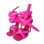 Nevenka Sexy High Heels Knit Fallopian Cloth Rope Lace Up Gladiator Sandals-Rose Red