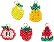 [Ornazy] 10Pcs Mixed Styles Fruit Charms Glass Beaded Food Charms Handmade Flat Apple Lemon Dangle Charms for Jewellery Making Keychains Earrings Crafts, Non-Precious Metal