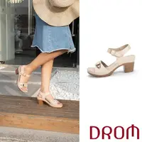 在飛比找momo購物網優惠-【DROM】高跟涼鞋 寬楦涼鞋/寬楦舒適典雅刻花金屬扣造型高