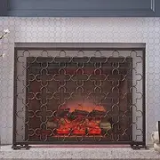 Fireplace Screen Guard, Fireplace Baby Safety Guard, Single Panel Wrought Iron Fire Screen with Steel Mesh, Sturdy Spark Proof Holder, 39.4" Wide × 30" High × 7.9" Deep (Color : Red Copper c