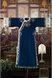 [JIMINISO] Chinese Dress Qing Dynasty Cheongsam Imperial Imitation Antique Fur Collar Large Sleeves Thickened Cotton Qipao Vestido