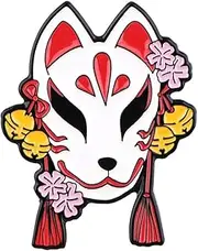 [Pinstant] Fox Kitsune Mask Japanese Cherry Blossom Japan Folklore 1.6" Enamel Pin Badge, 1.6 Inches, Enamel, enamel