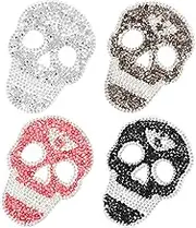 CALLARON 4pcs Rhinestone Skull Iron Patches for Clothes Jackets Backpacks Bags Stylish Appliques for DIY Decoration Unique Design for Fashion Accessories