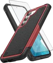 [Asuwish] Phone Case for Samsung Galaxy S23 5G with Tempered Glass Screen Protector Cover and Cell Accessories Protective Dual Layer Rugged Hybrid S 23 23S GS23 G5 SM-S911U 6.1 inch Women Men Red+Black