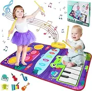 AUTOWT 2 in 1 Musical Mat for Toddlers 1-3 - Piano Keyboard & Drum Mat with 2 Sticks, Early Musical Learning Sensory Toys for 12-18 Months - 1 2 3 Year-Old Boy Girl Birthday Gifts (Purple)