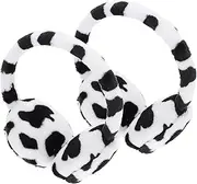 [AKOOSY] 2pcs Adjustable Women Earmuffs for Winter Ear Protection Cute Cow Pattern Ear Covers Warmth for Cold Weather