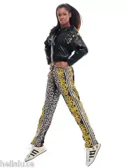 Adidas JEREMY SCOTT QUILTED LEATHER Biker Jacket black Womens Size L Rihanna~NWT