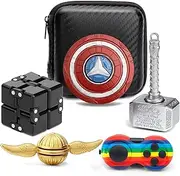 Thor Hammer Fidget Spinners Chain Metal, Gold Fidget Spinner, Fidget Pad, Rainbow Gold Fidgit Spinner for Kids Adults, Fidgets Infinity Cube Blocks Stress Fidgit Toy Set Party Favors Goody Bag Filler