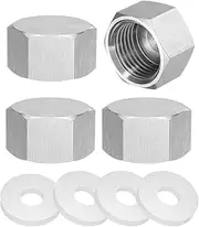 uxcell 4pcs Hex End Cap 304 Stainless Steel Nut with Washer, PT 1/2" Female Thread Pipe Fitting, Gas Line Water Line Stop Valve Cap Tubing Ends for Plumbing Fittings, Silver Tone