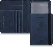 [BTYMS] Passport Holder Cover Wallet for Men and Women, RFID Blocking Leather Card Slots PU Leather Card Holder Passport Case Travel Documents Organizer and Protector - Blue