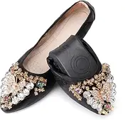 [Anxle] Womens Foldable Ballet Flats Bling Rhinestone Pointed Toe Comfort Slip On Walk Work Loafers Bridal Dress Shoes