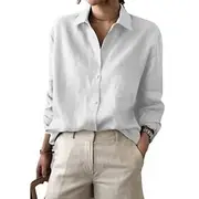 Women's Shirt Cotton Linen Shirt Blouse Solid Color Stylish Casual Long Sleeve Shirt Collar Regular Tops Daily Buttons White Pink Summer Spring