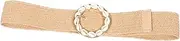 [FOMIYES] Wide Stretch Elastic Belt with Shell Decoration and Round Buckle for Vacation Outfits and Dresses Versatile Long Waist Belt for Boho Fashion