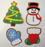 Christmas Cookies Snowman Tree Mitten 4 pc #1 Die Cut Scrapbook Embellishement