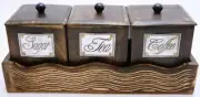 Wooden Handcrafted Canister Set of 3 for Coffee, Tea, Sugar with Lid